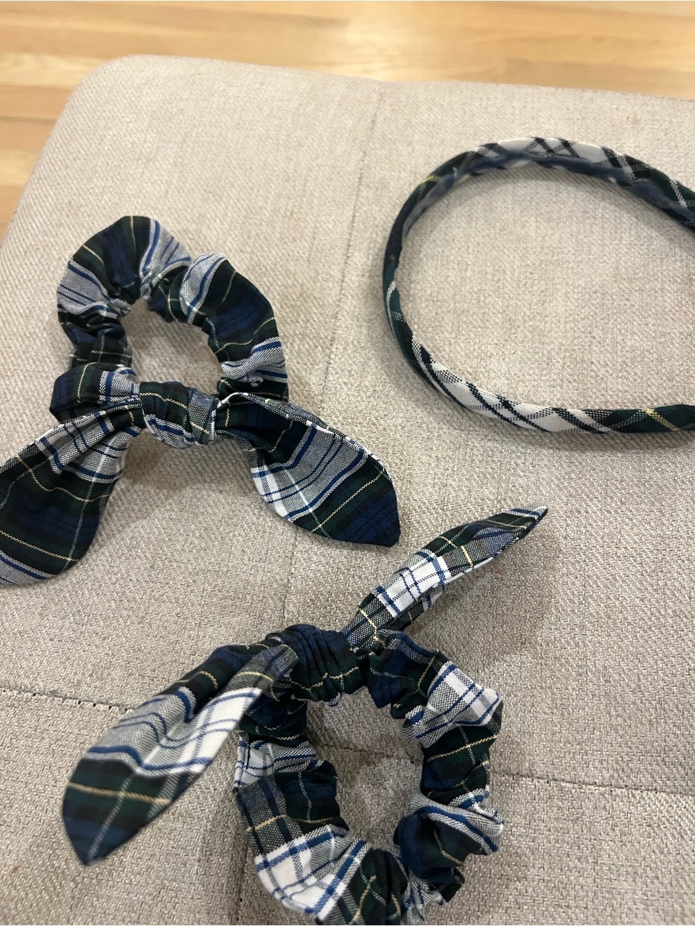 Uniform Plaid Knotted Hair Bow Scrunchies & Headband - Navy, Green, White